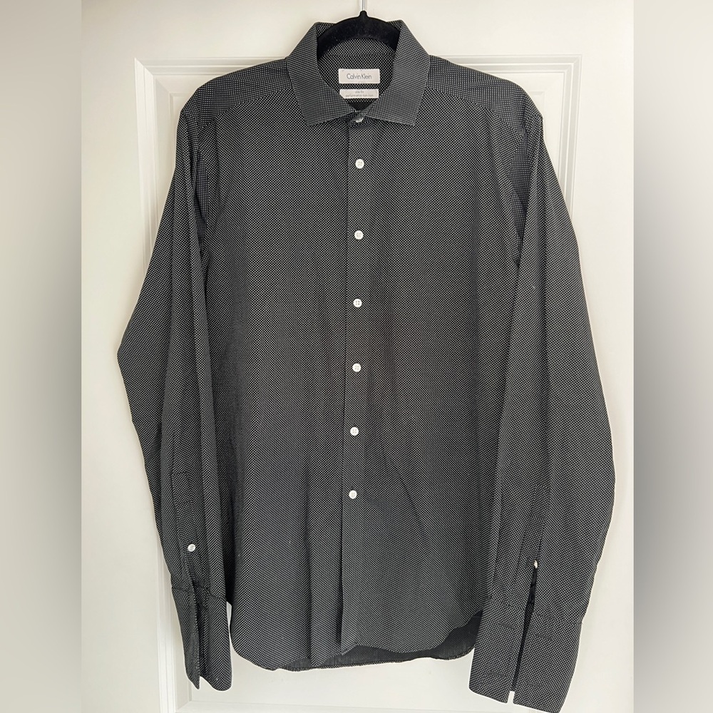 Calvin Klein Men's Pin Dot, French Cuff Dress Shirt
